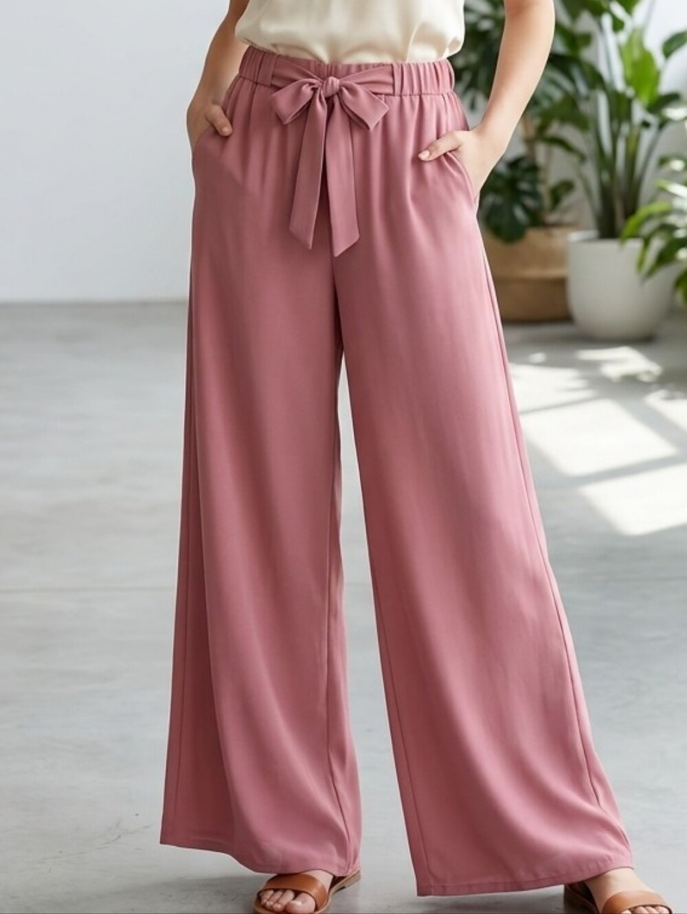 NEW Women's Wide-Leg Tie-Waist Pants Skirt Style Dusty Rose/Coral Sz 1XL